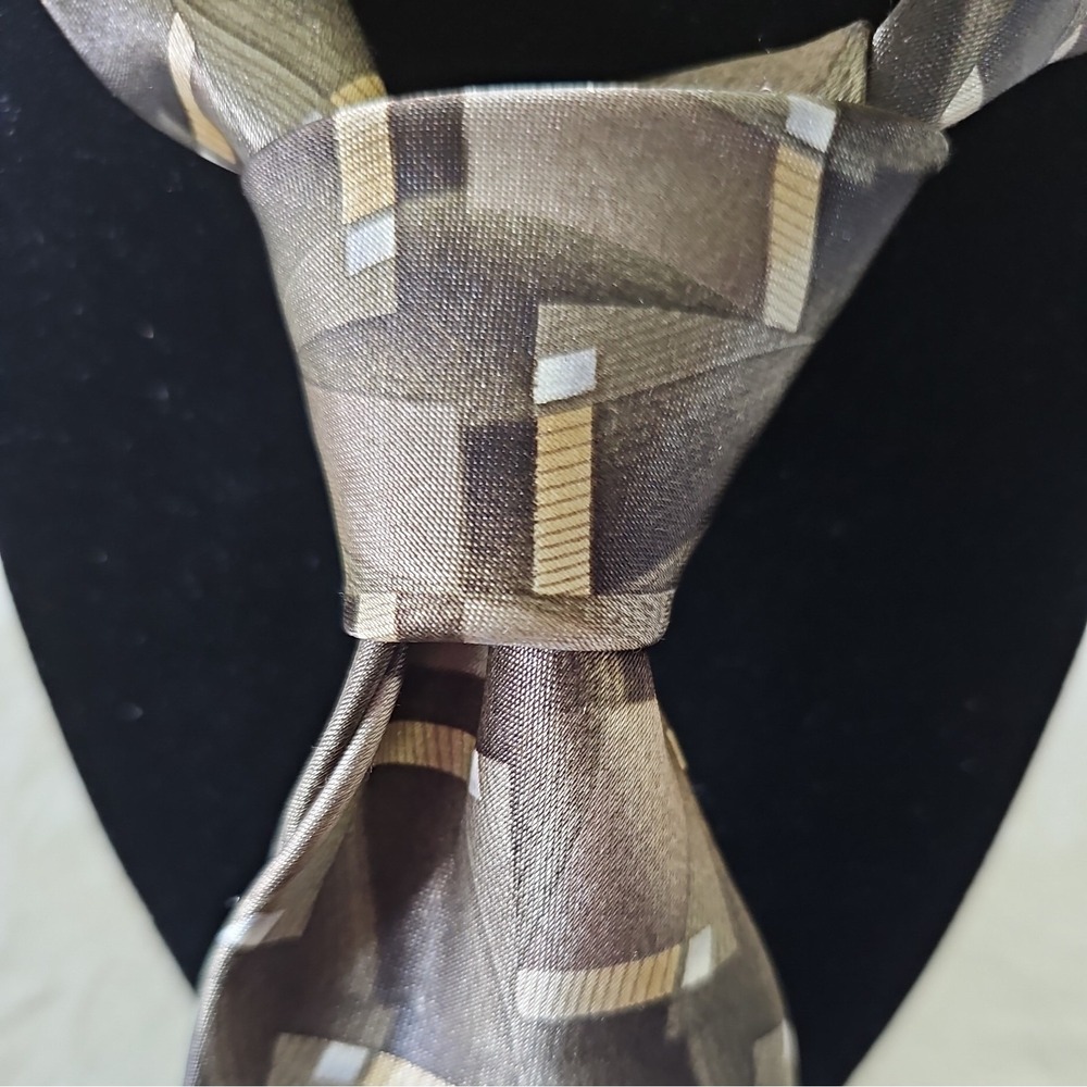 Stringbeans Men's Geometric Block Pattern Tie Brown Tan Taupe Business Office